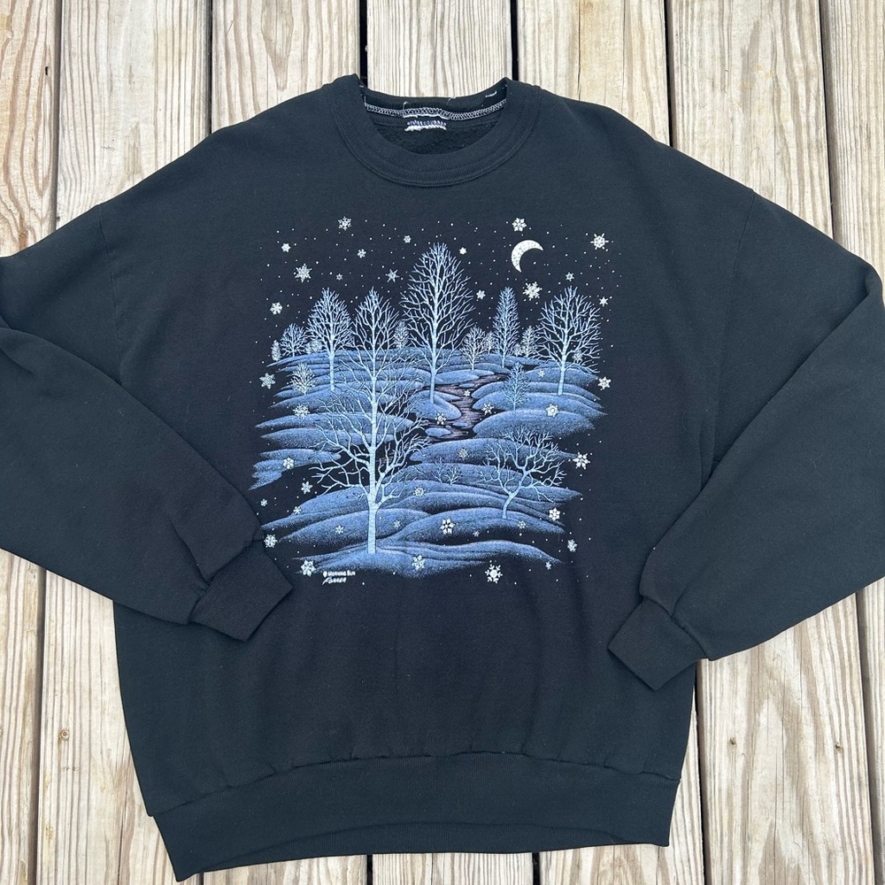 Vintage Whimsy Goth Sweatshirt Whim SZ L Winter Art Graphic 90s Crewneck Moon